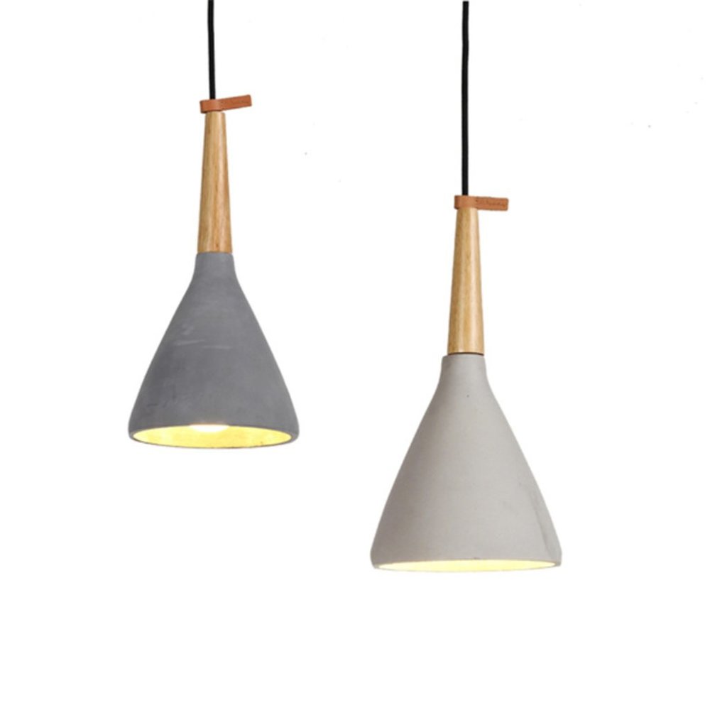💡 Industrial Concrete & Wood Bell Pendant Light 🪵 Modern Statement Lighting